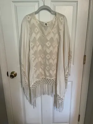 Anthropologie Cream Crochet Fringe Swim Coverup thumbnail 3