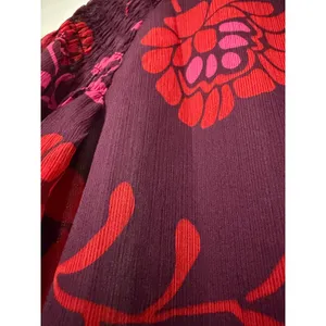 Ann Taylor Plum Red Floral Smocked Mock Neck Blouse Sheer Long‎ Sleeve NWT S thumbnail 4