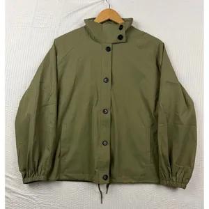 Fashion Olive Green Funnel Neck Button Up Windbreaker Jacket MLZ-2409 Small thumbnail 1