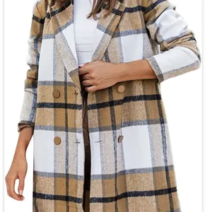 Womens Plaid Pocket Detail Long Coat in Black and Camel sz large thumbnail 1