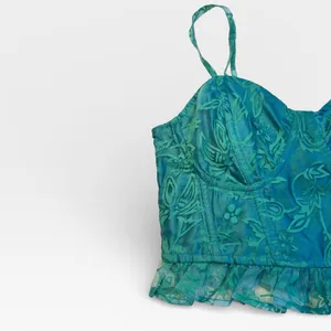 Free People Now or Never Corset Crop Tank Ruffle Floral Textured Teal Green XS thumbnail 3