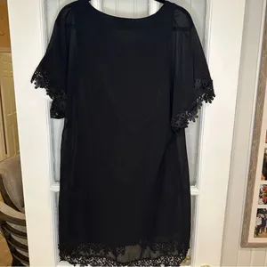 Ya Los Angeles Black Floral Crochet Trim Short Sleeve Dress Size Large thumbnail 5