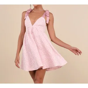 Lulus Darling Composure Pink Jacquard Floral Tie-Strap Mini Dress thumbnail 3