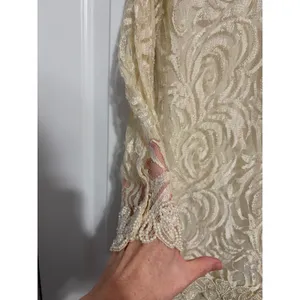 Vintage Maxi‎ Dress Lace Beaded Cream Elegant Evening Gown 80s 90s OS thumbnail 5