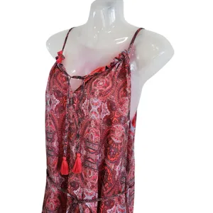 Lucky Brand Paisley Chiffon Overlay Hi Low Tassel Belted Red Size Medium thumbnail 6