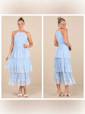 Lulu's Came For Cocktails Light Blue Pleated Tiered Lace Maxi Dress thumbnail 2