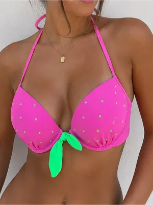 Aerie Watermelon Bikini Top Pink Green Halter Underwire Push Up 34C thumbnail 1