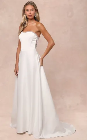 NWT Lulus Eternal Gratitude White Floral Embroidered Strapless Maxi Dress Sz L thumbnail 1