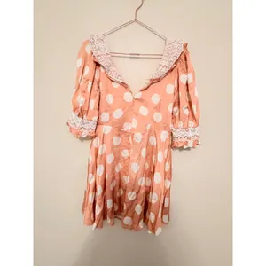 For Love & Lemons‎ Mini Dress Women L Peach Polka Dot CD2932-SP23 Lace Trim New thumbnail 10
