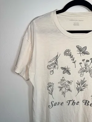 American Eagle Save The Bees Graphic Tee Cream Oversized Short Sleeve thumbnail 3