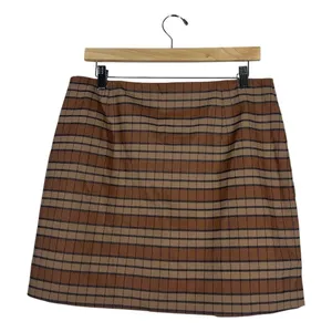 Versona Faux Wrap Plaid Skort Brown Tan Preppy Asymmetrical Hem Size L thumbnail 6