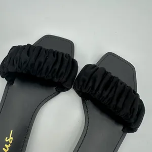 Lulus Sandals Womens 6.5 Black Ruched/Scrunch Strap Slide Square-Toe Casual Flat thumbnail 6