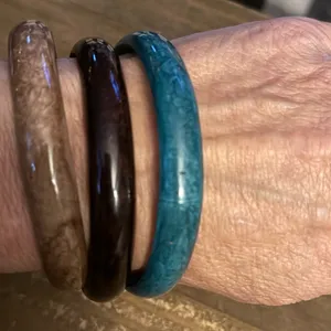 Teal, tan and brown marbled bangle bracelets Multiple thumbnail 3