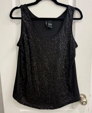 New Directions Black Sequin Women’s Large Tank Top thumbnail 1