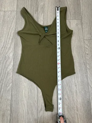 Wild Fable Olive Green Ribbed Cutout Bodysuit Size Small thumbnail 5