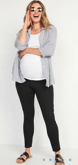 NEW Black‎ Maternity Rollover-Panel 360° Stretch Super-Skinny Jeans in 2 Short thumbnail 1