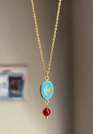 retro vintage chic whimsical style quality Czech glass bead simple necklace🩵 thumbnail 3