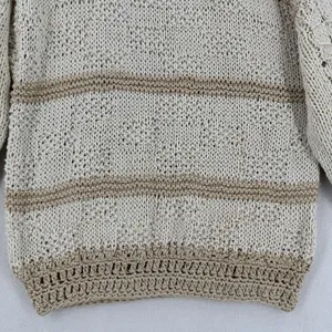 Handmade Crochet Knit Sweater Women Ivory Beige Balloon Sleeve Boho Coastal Chic thumbnail 6