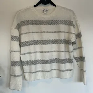 Topshop sweater white grey striped women’s size 2 thumbnail 1