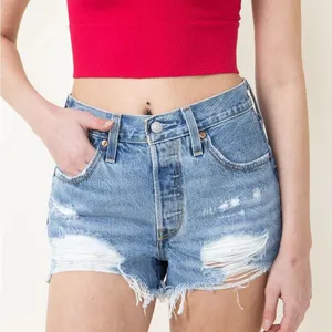 Levi's Premium 501 High Rise Short Size 32 Distressed 100% Cotton Non Stretch thumbnail 1