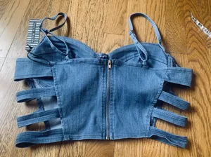 Haute Monde Boutique Cut Out Denim Bustier Size M thumbnail 6