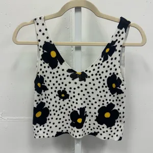 UO Urban Outfitters Floral Polka Dot Ribbed Knit‎ Crop Tank Top Blk White Sm thumbnail 2