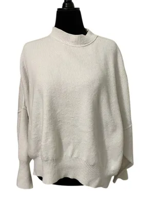 Free People Sweater Small White Knit Slouchy Oversized Mock Neck Pullover thumbnail 1