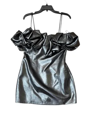 Zara Off-Shoulder Metallic Silver Mini Dress with Ruffled Bodice Size Large thumbnail 1