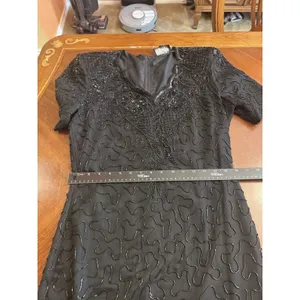 Royal Feelings VTG 80s SILK SEQUIN Dress Flapper 1920s Inspired Black size 10 thumbnail 8