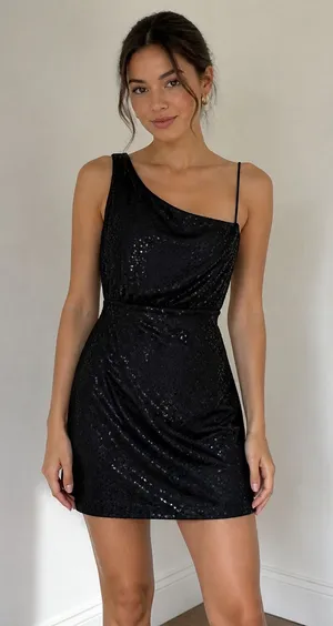 Max and Cleo Women's Black Sequin One Shoulder Mini Dress Size 2 thumbnail 1