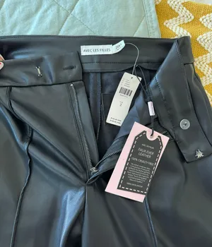 Avec Les Filles Black Leather Flare Pants thumbnail 4