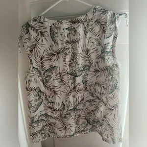 J. Jill Brown Green Cream Leaf Blouse Size L thumbnail 2