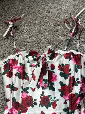 Sugar Thrillz White Floral Rose Mini Dress with Red & Pink Roses thumbnail 6