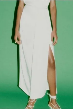 Zara Draped Satin Effect White Midi Skirt Size: XS thumbnail 3