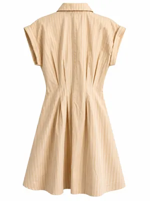 Anthropologie Maeve Faye Shirtdress Womens M Honey Tan Striped Belted Mini thumbnail 7