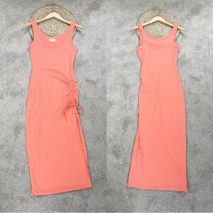 L*Space Wome’s Sandpiper Maxi Dress Sleeveless Ribbed Side Ruched Putty Orange S thumbnail 3