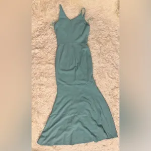 NWOT Dress the Population Iris maxi slit crepe gown tranquil blue sz XL thumbnail 4