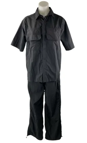 Oak + Fort Womens Black Short Sleeve Button Up Utility Pants 2 Piece Set Size XS thumbnail 1