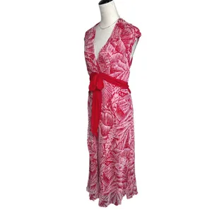 Jonathan Martin Red Silk Tropical Palm Print Resortwear Vacation Midi‎ Dress 16 thumbnail 3