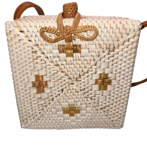 Urban Outfitters Harper White Rattan Wicker Straw Square Crossbody Purse Bag thumbnail 2