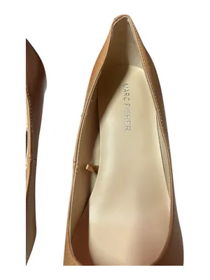 Marc Fisher light brown matte leather pointed toe slender kitten heel pumps thumbnail 4