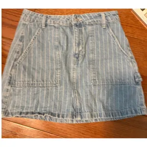 PacSun Denim Mini Skirt Women 27 Light Blue Pinstripe Carpenter Utility Skirt‎ thumbnail 2