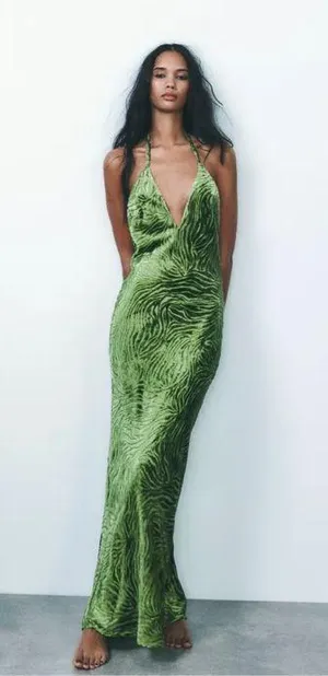 Zara dress gown maxi open back bodycon halter wedding party cocktail thumbnail 13