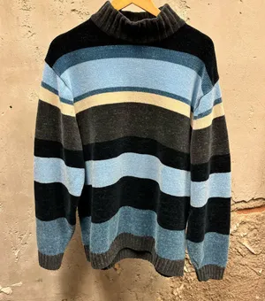 PJ Mark Vintage 90s Blue Chenille Knit Mock Neck Oversized Sweater Y2K Relaxed thumbnail 1