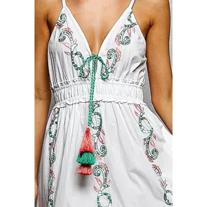 POL Embroidered Detail Tassel Tie Smocked Waist Midi‎ Tiered Cami Dress - Medium thumbnail 6