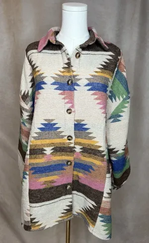 Blue B Collection Aztec Shacket Jacket Large Oversized Western Boho Coat thumbnail 1