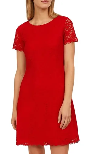 J.Crew Red Lace Short Sleeve A-Line Mini Dress Size 2 Extra Small thumbnail 1