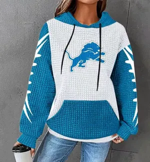 Detroit lions Women's Blue and White waffle Hoodie Size Small! thumbnail 1
