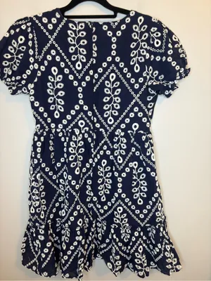 Mi Ami Navy White Embroidered Cotton Mini Dress Size M thumbnail 3