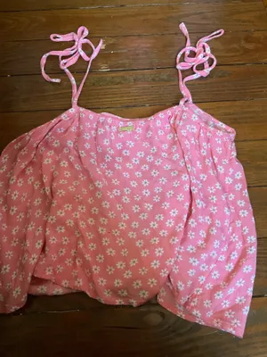 Billabong Pink Floral Daisy Bow Top Sz. M thumbnail 3